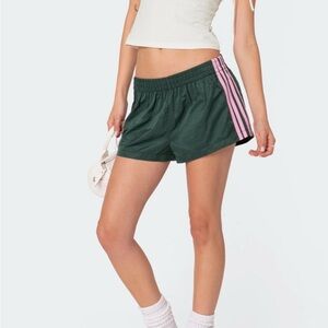 Adidas Women's Green Shorts with Pink Stripes